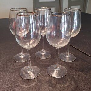 Vintage Silver Rimmed Wine Glasses Set of 5